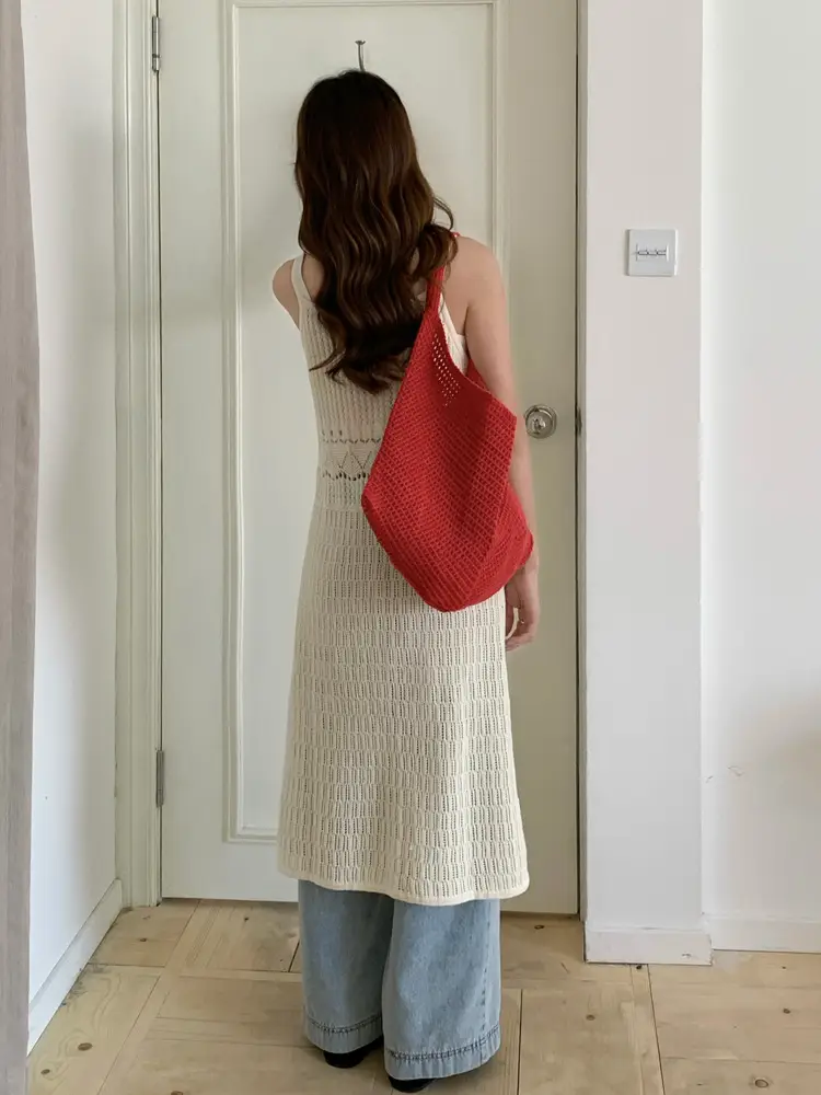 Red Crochet Woven Shoulder Bag for Women - Image 7