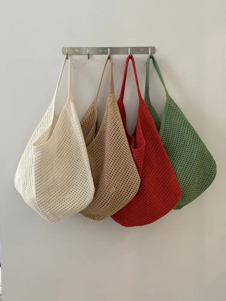 Red Crochet Woven Shoulder Bag for Women - Image 8