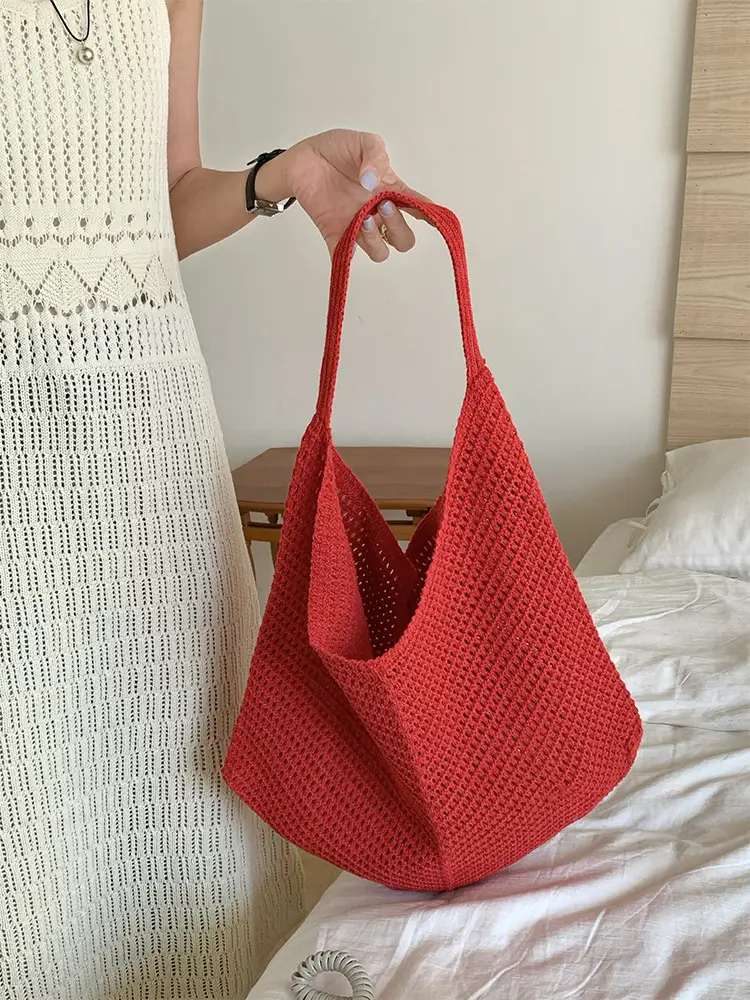 Red Crochet Woven Shoulder Bag for Women — feature 7