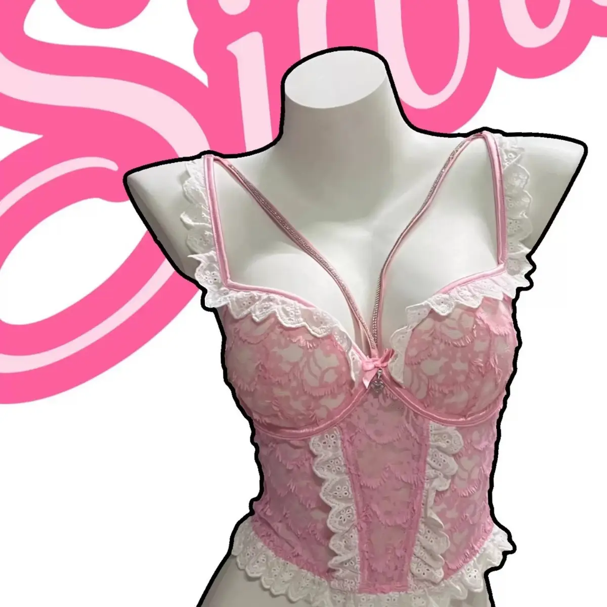Pink Lace Back Bra for Small Chest Large Gathering