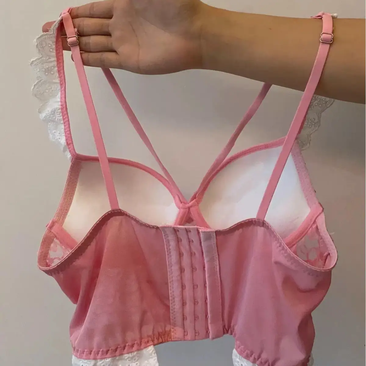 Pink Lace Back Bra for Small Chest Large Gathering