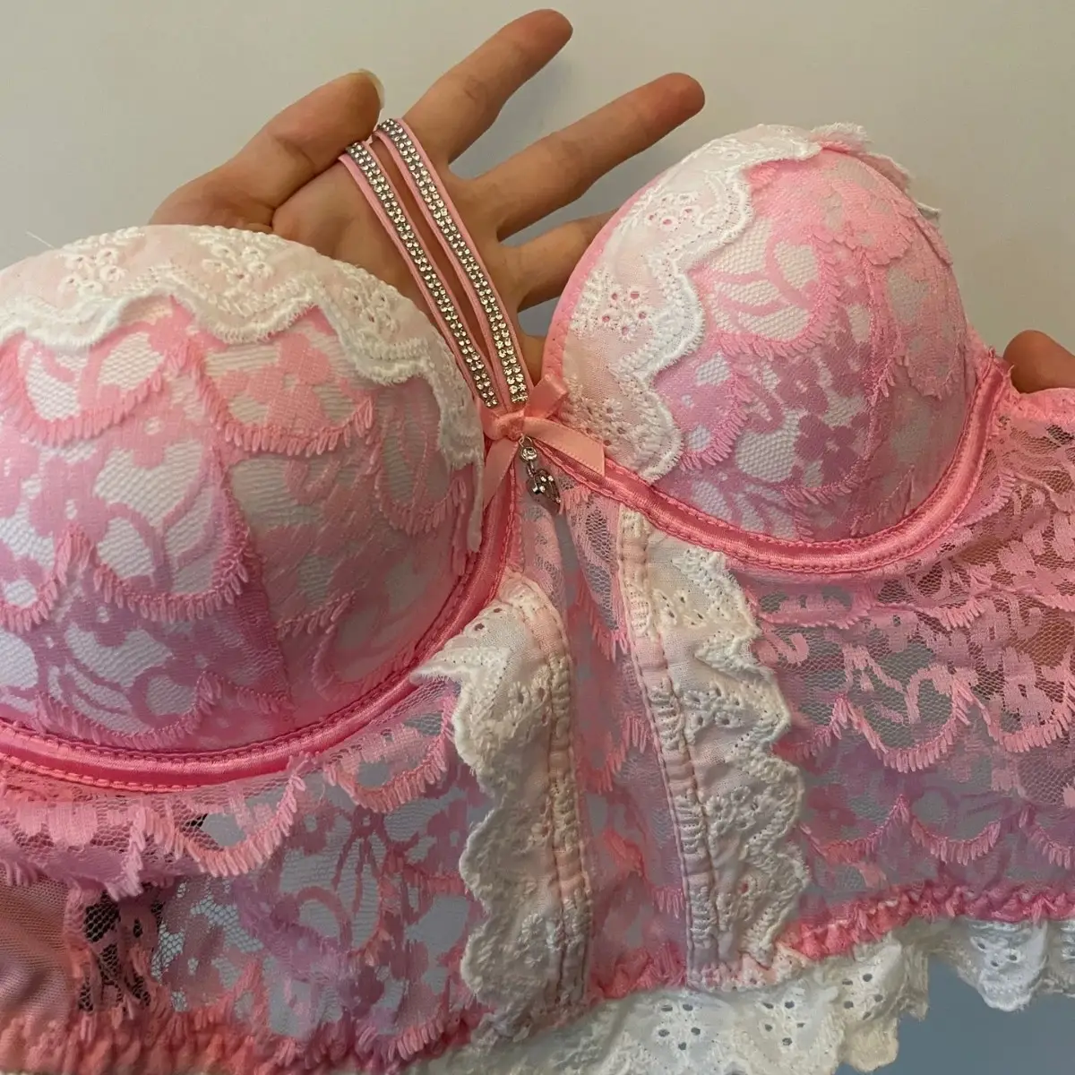 Pink Lace Back Bra for Small Chest Large Gathering