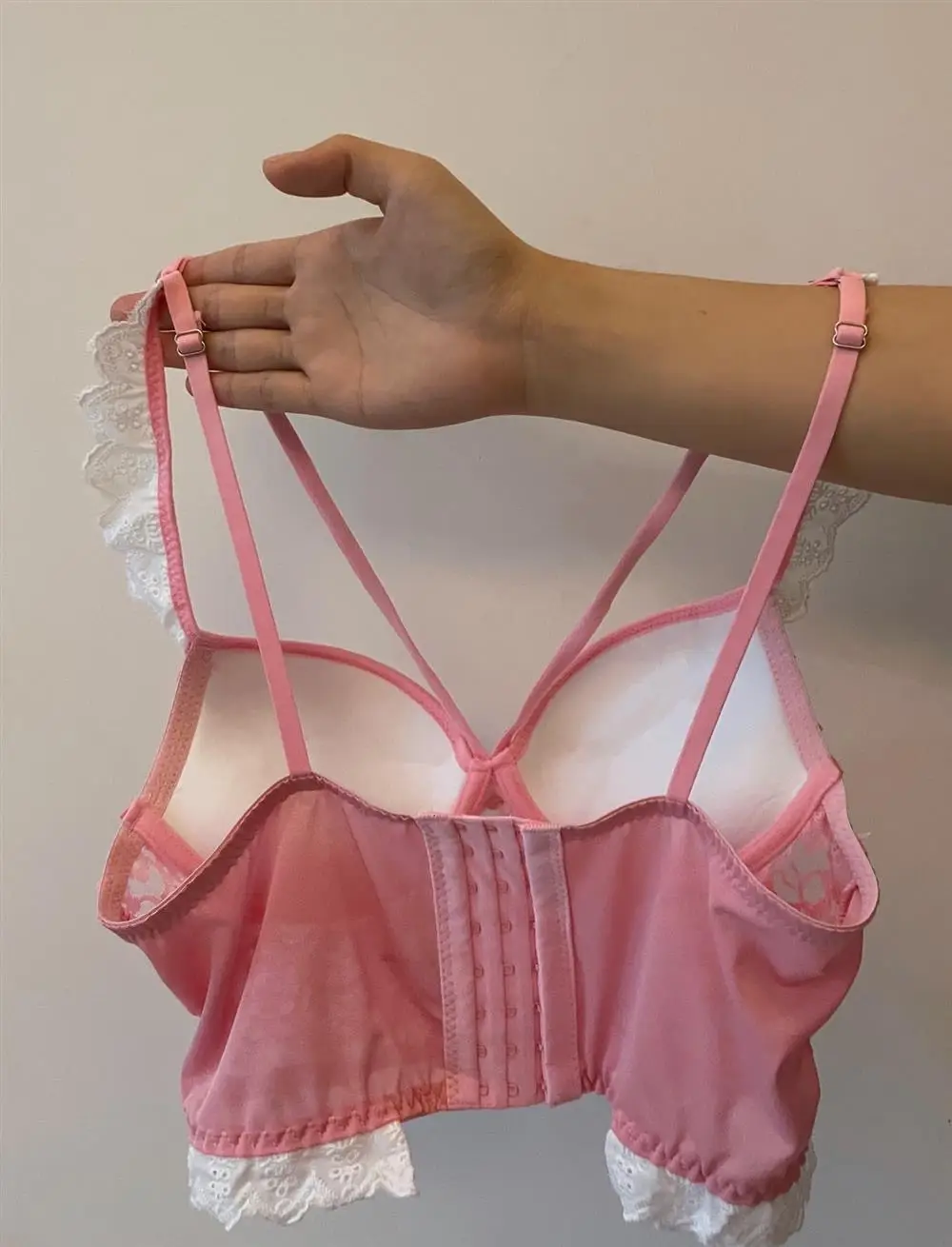 Pink Lace Back Bra for Small Chest Large Gathering — feature 11