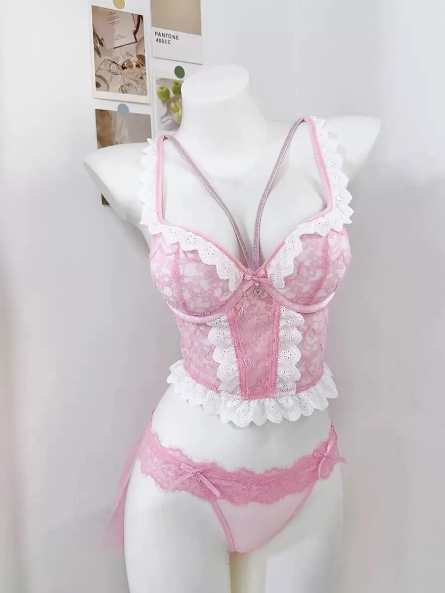 Pink Lace Back Bra for Small Chest Large Gathering