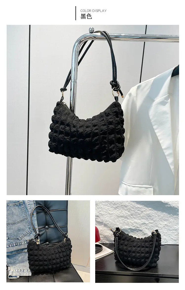 Soft Bubble Bag for Women, White, Pleated, Shoulder Crossbody — feature 10