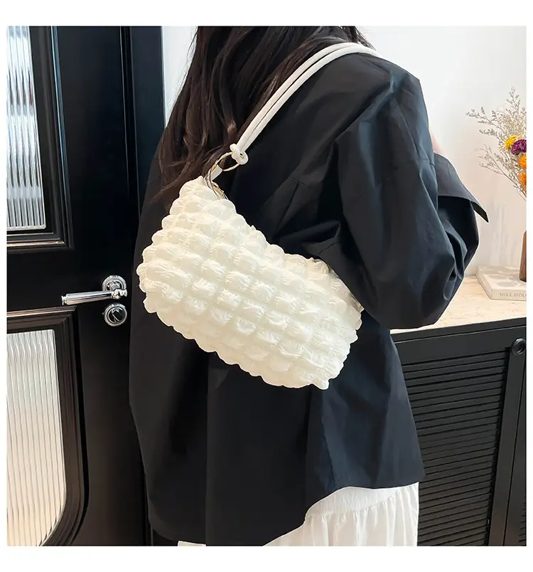 Soft Bubble Bag for Women, White, Pleated, Shoulder Crossbody — feature 19