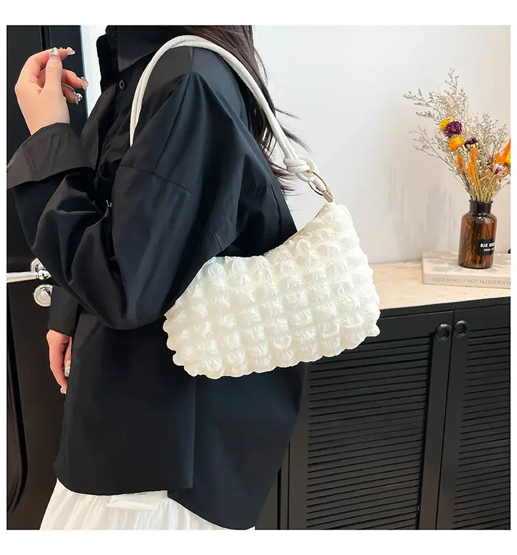 Soft Bubble Bag for Women, White, Pleated, Shoulder Crossbody — feature 20