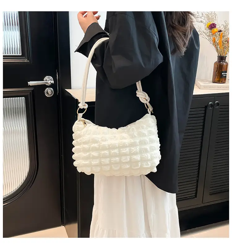 Soft Bubble Bag for Women, White, Pleated, Shoulder Crossbody — feature 22