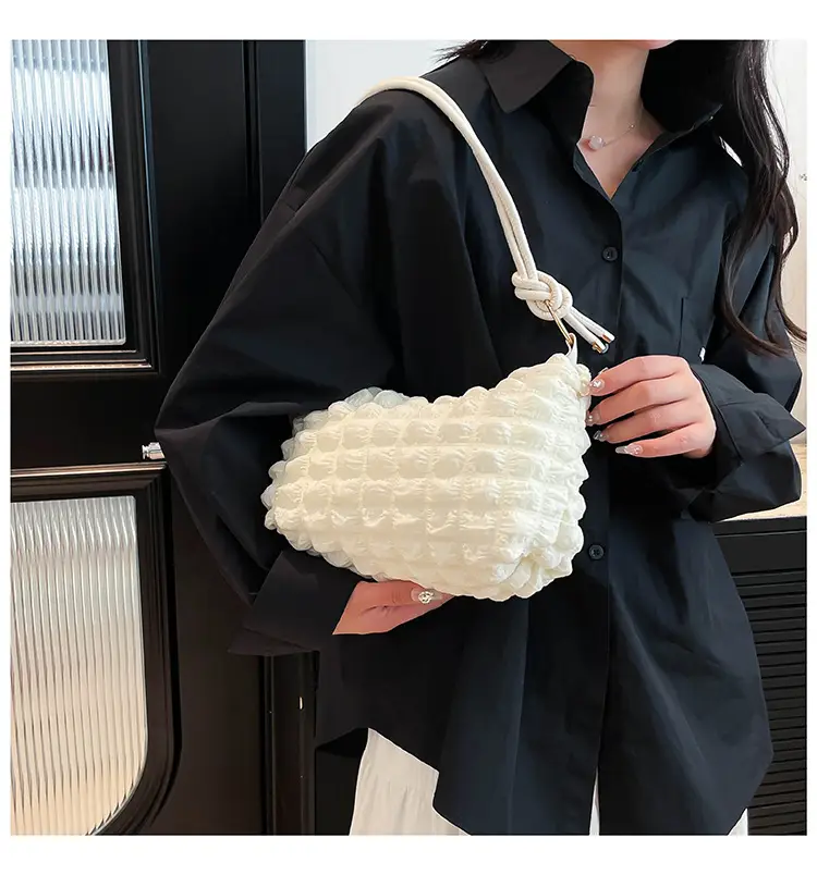 Soft Bubble Bag for Women, White, Pleated, Shoulder Crossbody — feature 23