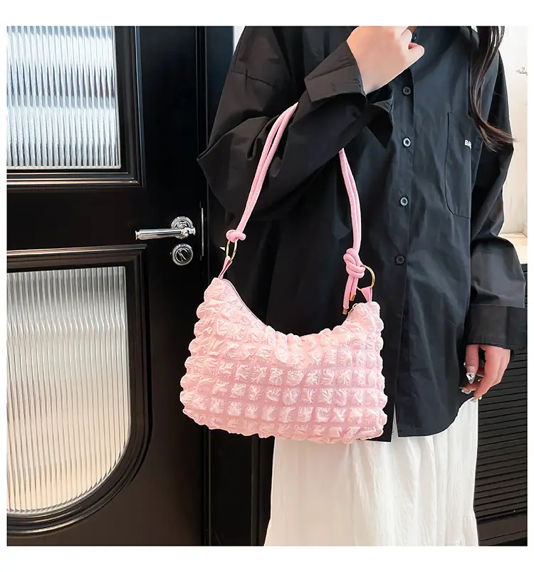 Soft Bubble Bag for Women, White, Pleated, Shoulder Crossbody — feature 24