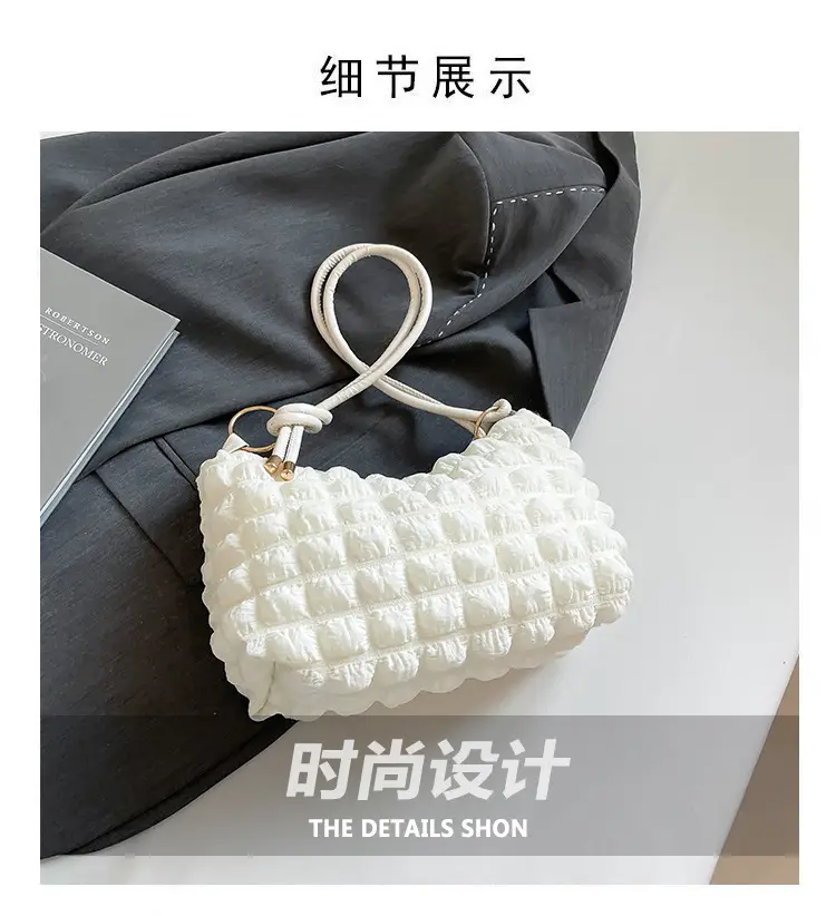 Soft Bubble Bag for Women, White, Pleated, Shoulder Crossbody — feature 3