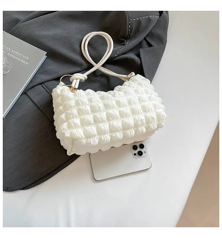 Soft Bubble Bag for Women, White, Pleated, Shoulder Crossbody — feature 38