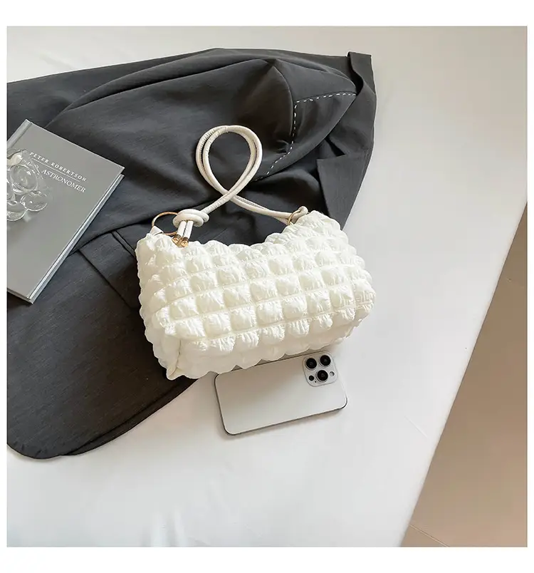 Soft Bubble Bag for Women, White, Pleated, Shoulder Crossbody — feature 39