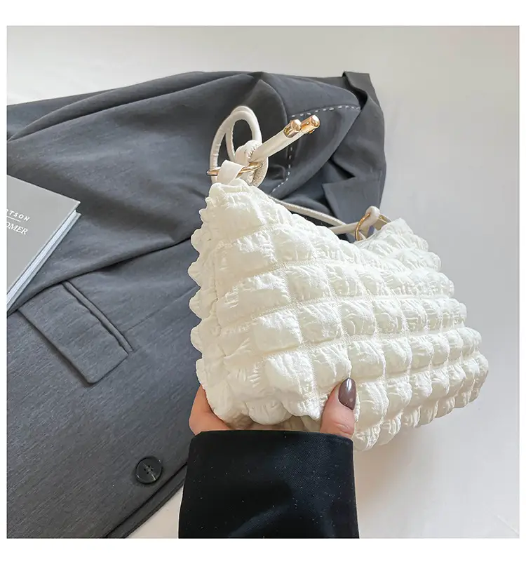 Soft Bubble Bag for Women, White, Pleated, Shoulder Crossbody — feature 42