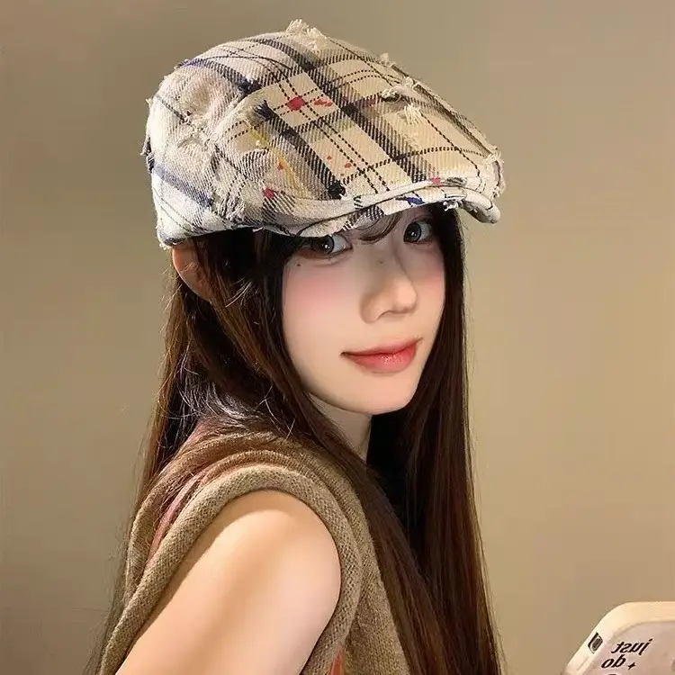 Women Plaid Forward Hat Spring Summer New - Image 3