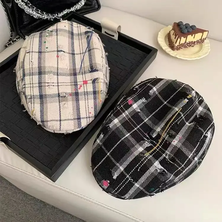 Women Plaid Forward Hat Spring Summer New - Image 4