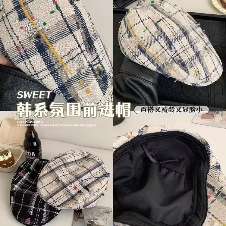 Women Plaid Forward Hat Spring Summer New - Image 5