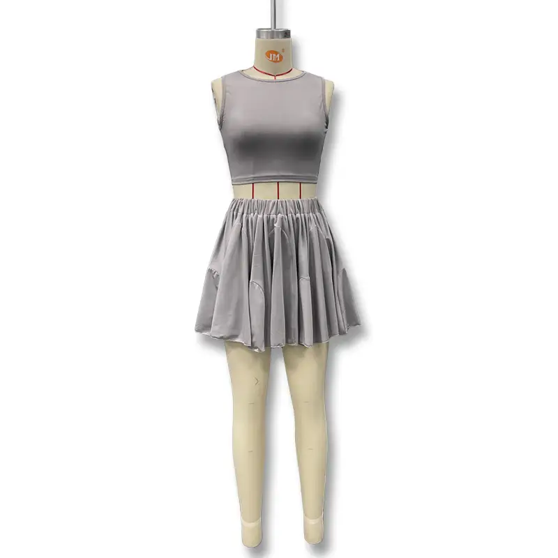 Sexy Backless Vest & High Waist Skirt Suit Grey — feature 22