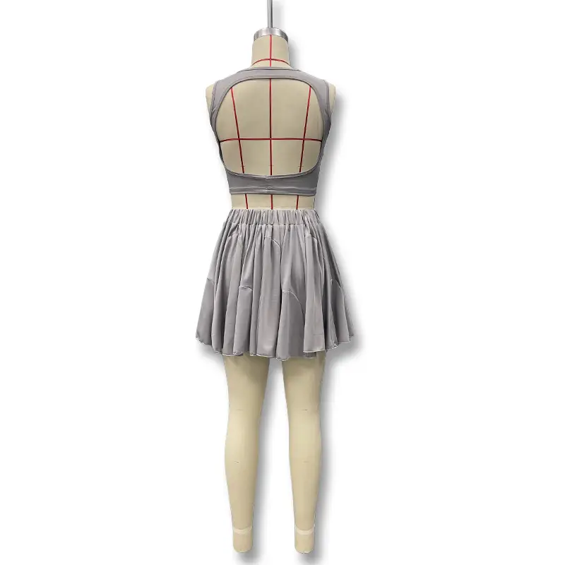 Sexy Backless Vest & High Waist Skirt Suit Grey — feature 25