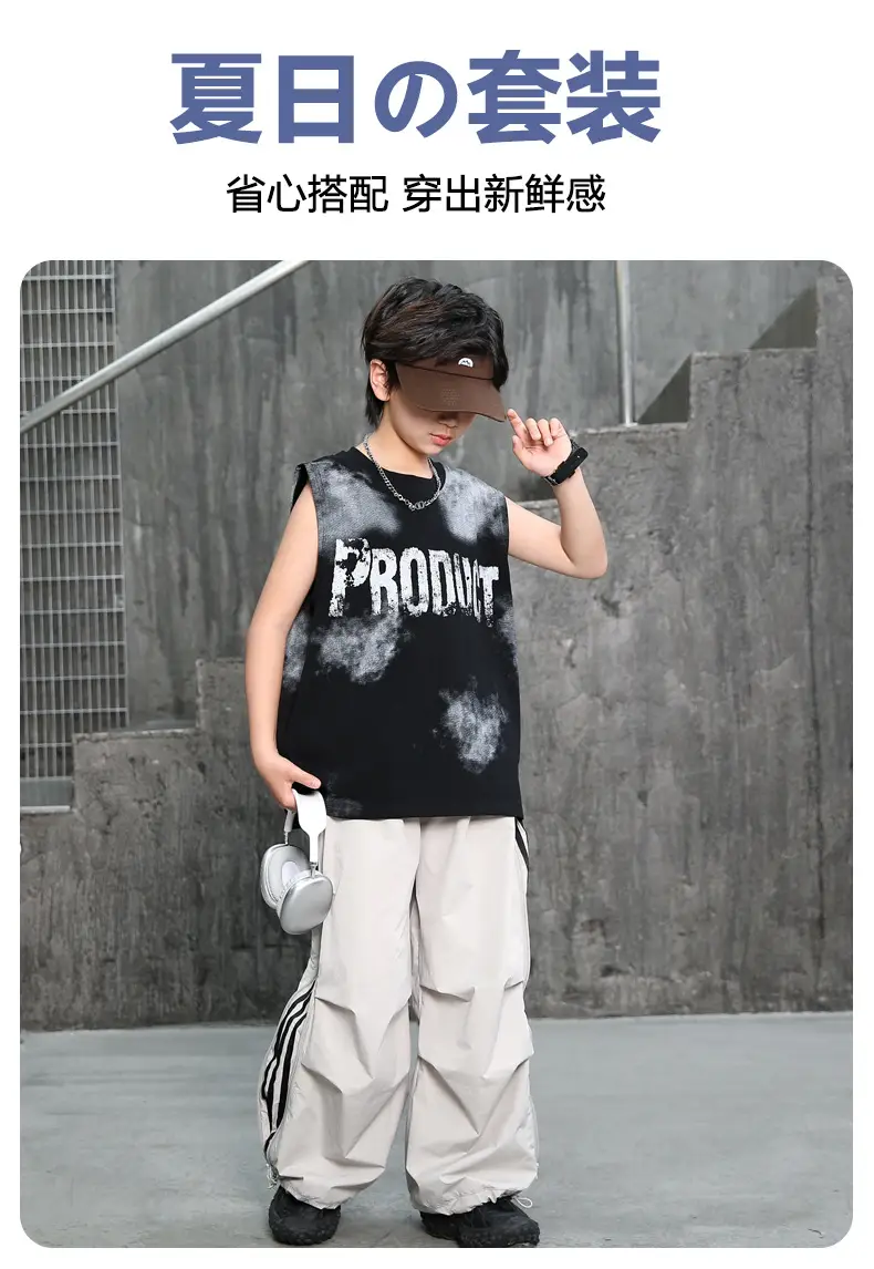 Summer Sleeveless Vest for Boys Black Stripes — feature 5