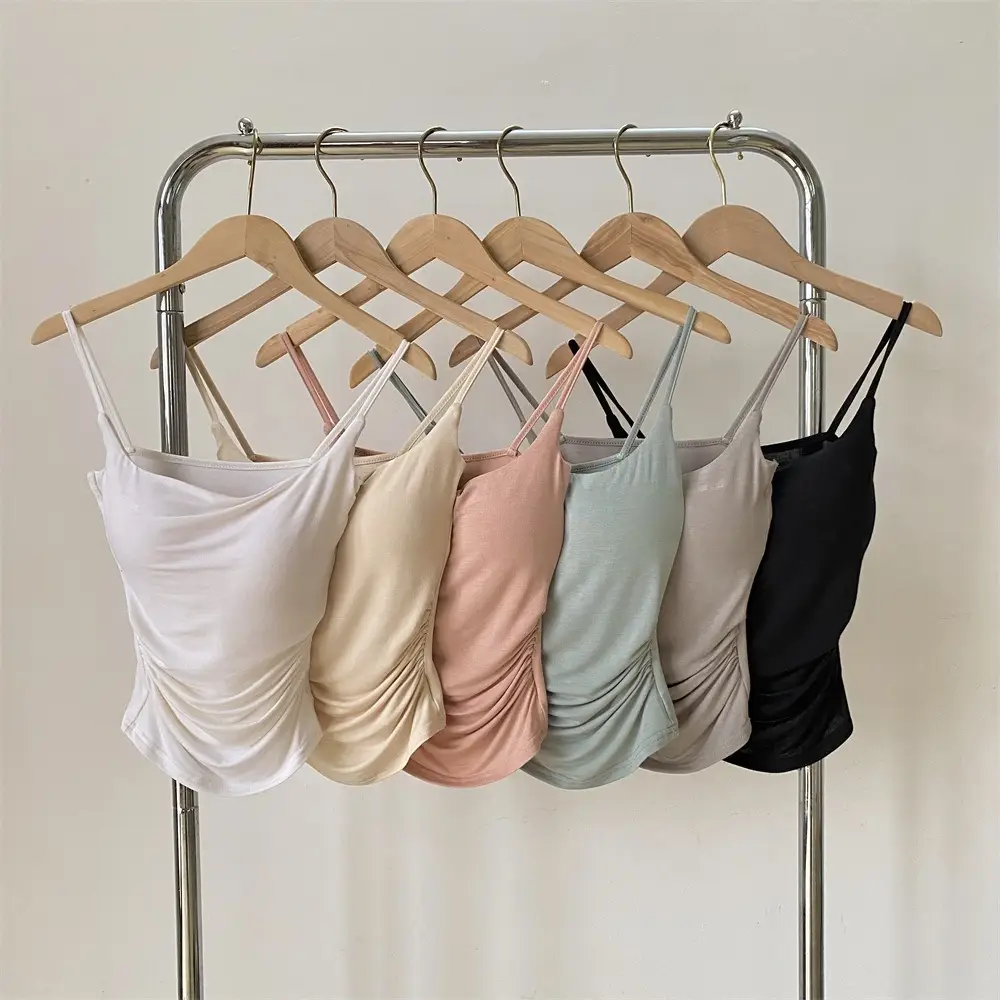 New Pure Pleated Sling Women's Hot Girl Design Sense Slim-fit Beautiful Strap Chest Pad Exterior Expansion Large Base Top Women's Top