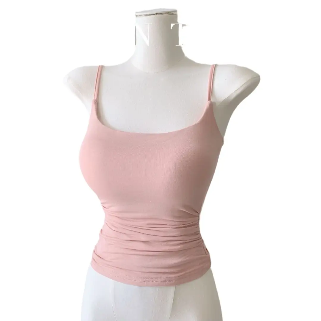 New Pure Pleated Sling Women's Hot Girl Design Sense Slim-fit Beautiful Strap Chest Pad Exterior Expansion Large Base Top Women's Top