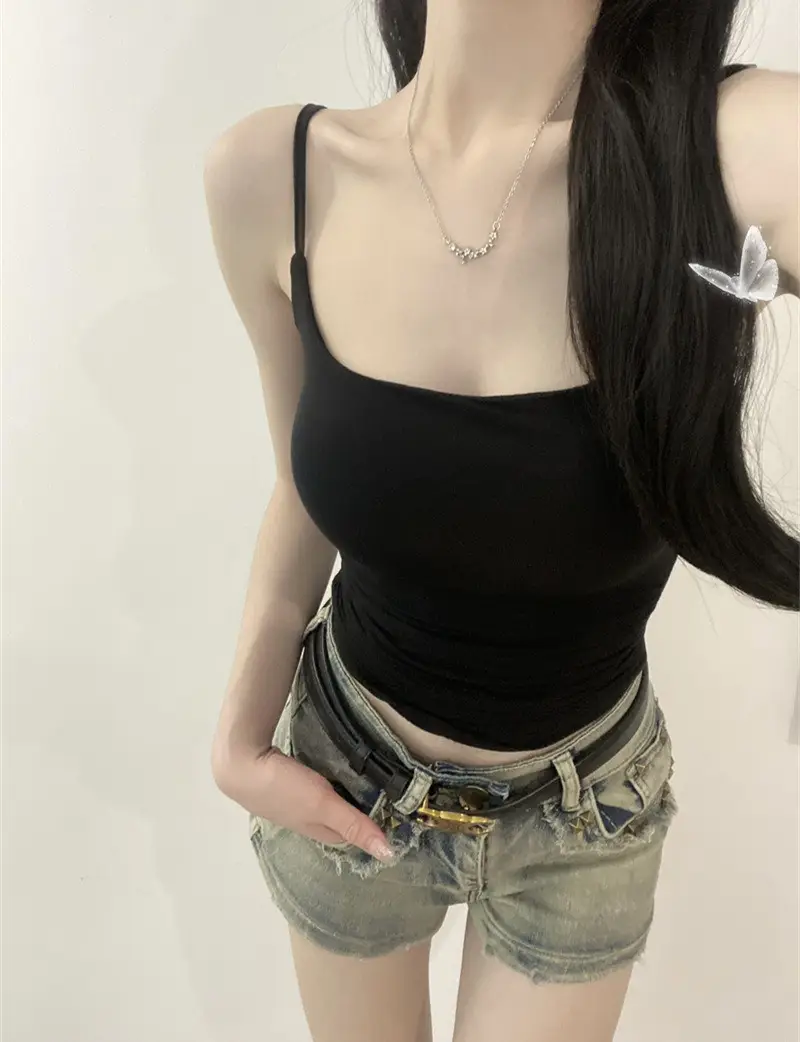 New Pure Pleated Sling Women's Hot Girl Design Sense Slim-fit Beautiful Strap Chest Pad Exterior Expansion Large Base Top Women's Top — feature 20