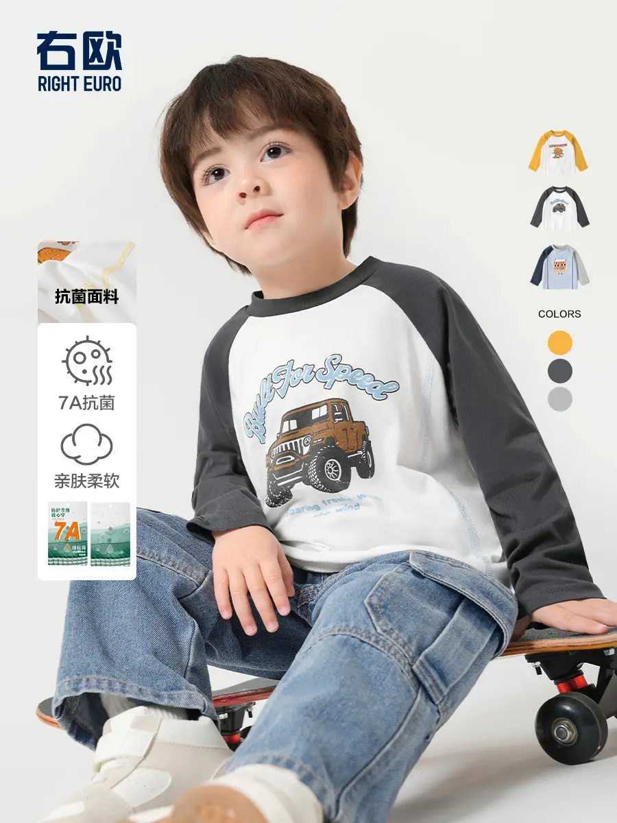 Autum Long Sleeve Kids T-Shirt White Black 25" - Image 2
