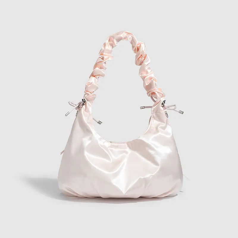 Sweet Pink Pleated Bow Handbag for Women - Image 4