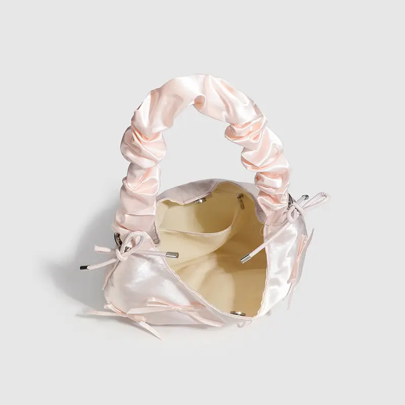 Sweet Pink Pleated Bow Handbag for Women - Image 5