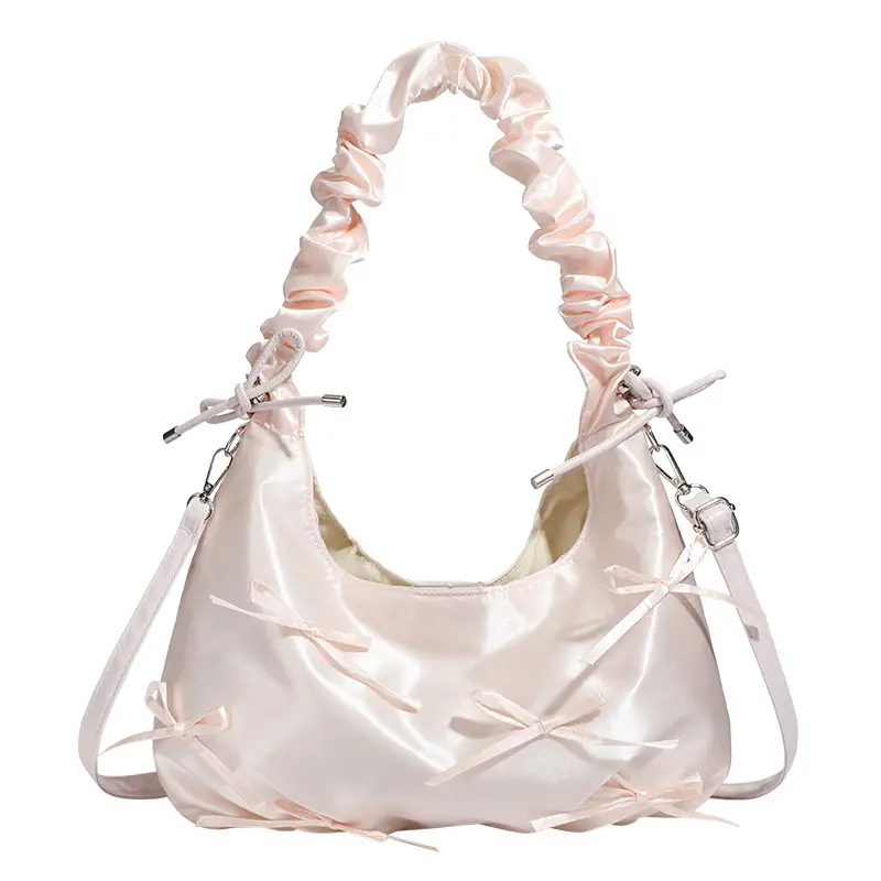 Sweet Pink Pleated Bow Handbag for Women - Image 6