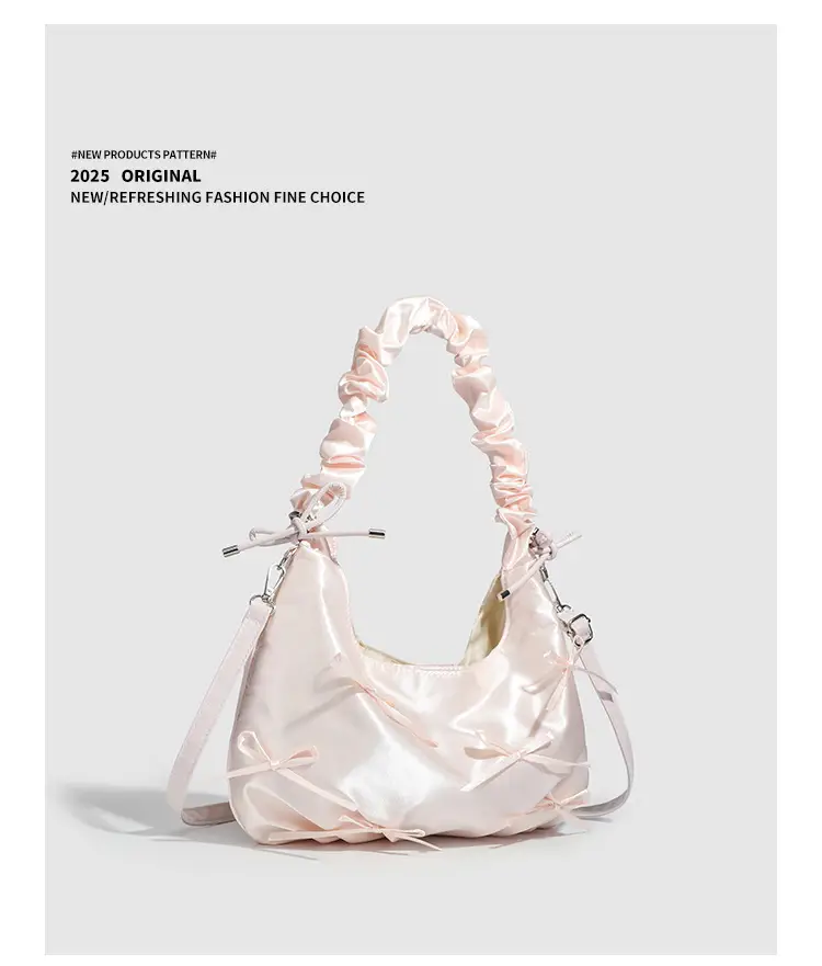 Sweet Pink Pleated Bow Handbag for Women — feature 10