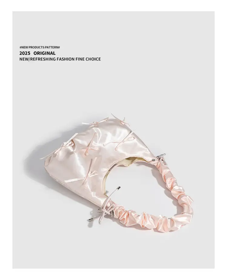 Sweet Pink Pleated Bow Handbag for Women — feature 11