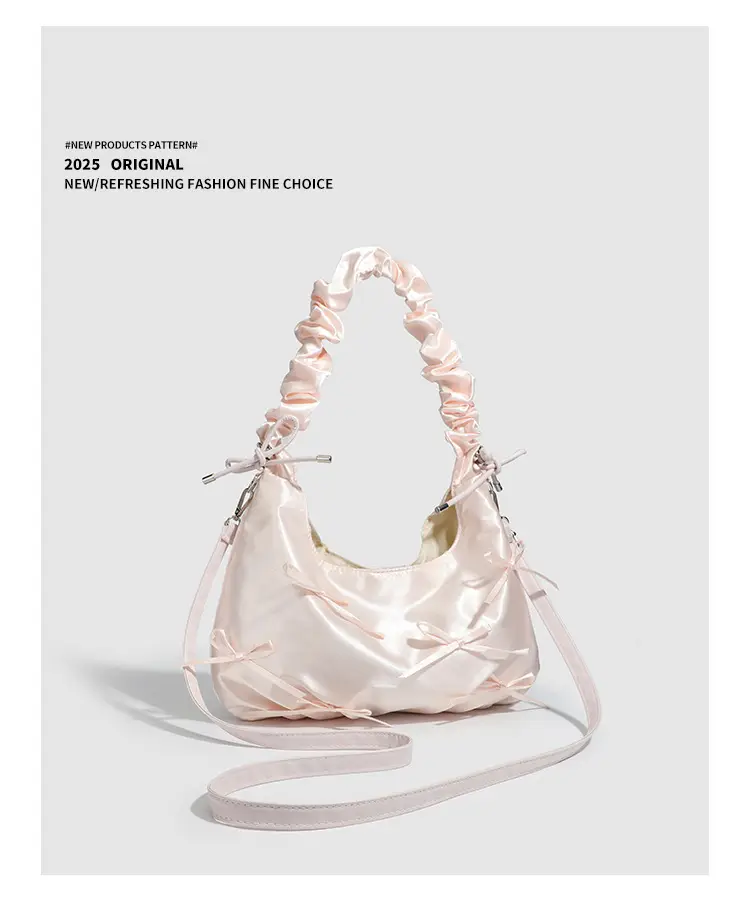 Sweet Pink Pleated Bow Handbag for Women — feature 12