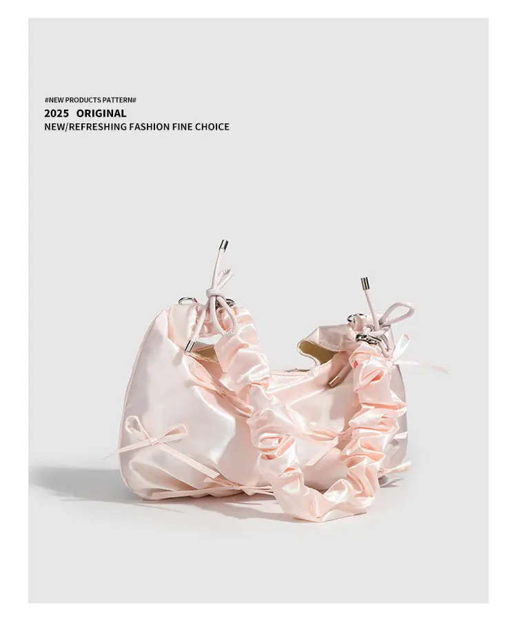 Sweet Pink Pleated Bow Handbag for Women — feature 13