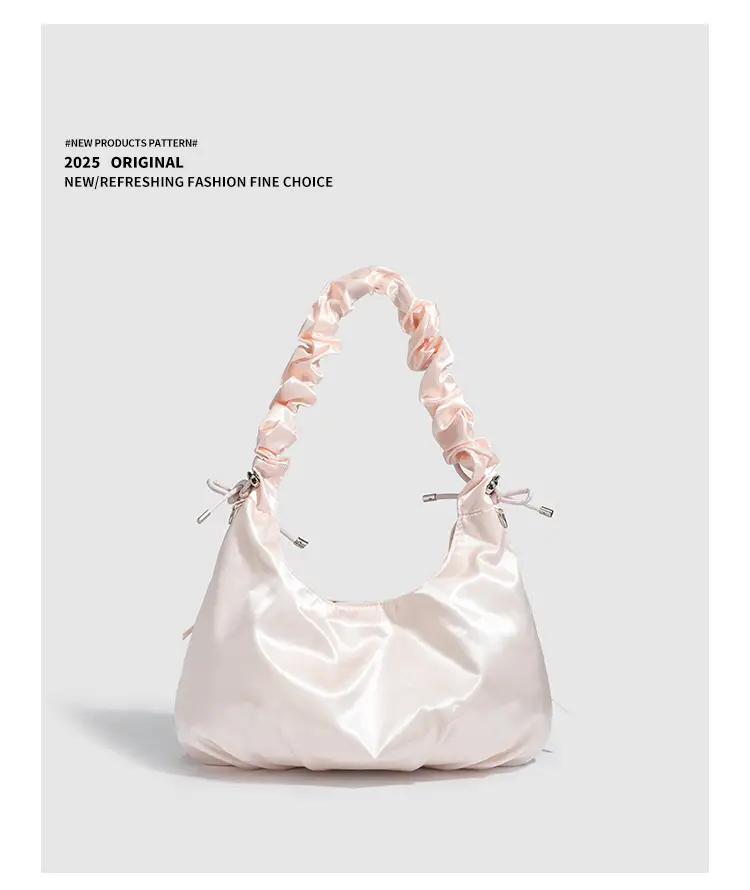Sweet Pink Pleated Bow Handbag for Women — feature 14
