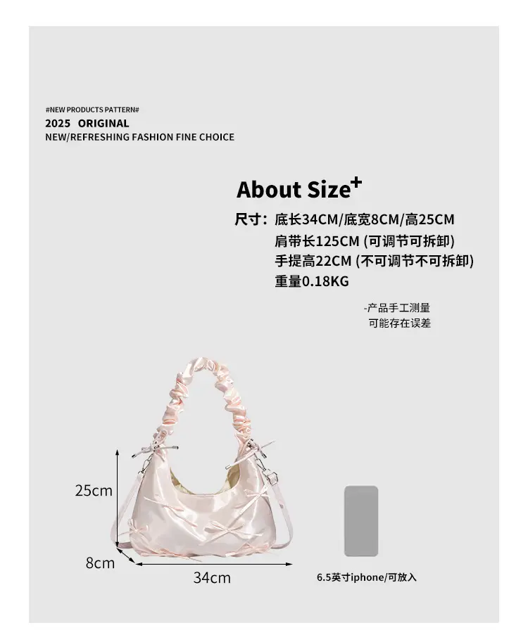 Sweet Pink Pleated Bow Handbag for Women — feature 8