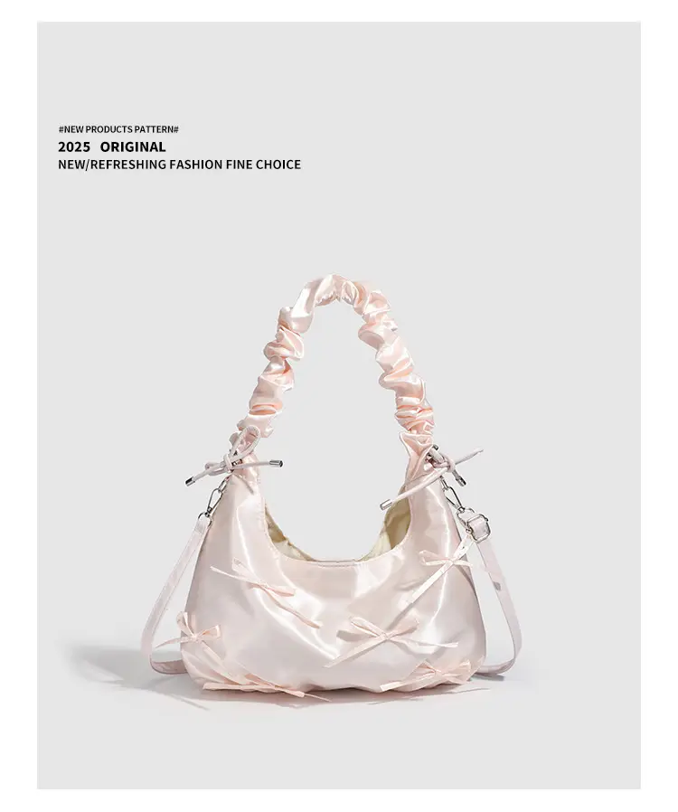 Sweet Pink Pleated Bow Handbag for Women — feature 9