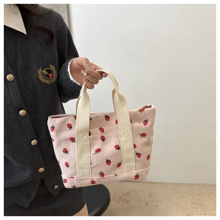 Strawberry Print Large Tote Bag 2025 Korean Style — feature 11