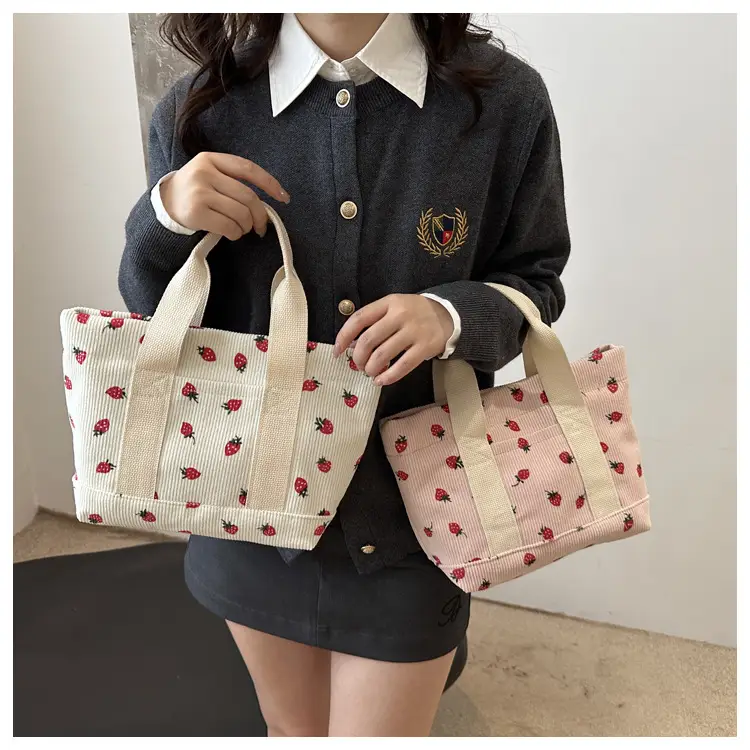 Strawberry Print Large Tote Bag 2025 Korean Style — feature 12