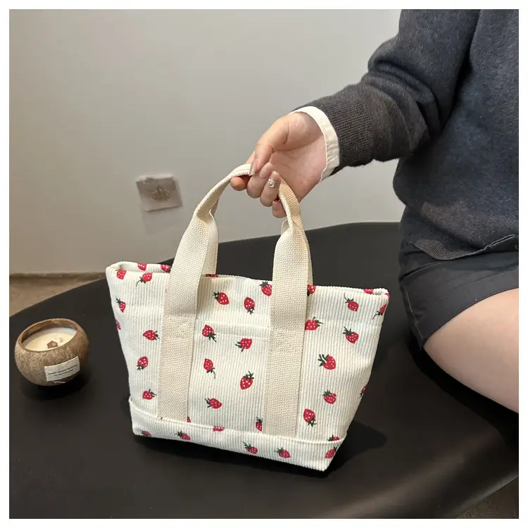Strawberry Print Large Tote Bag 2025 Korean Style — feature 14