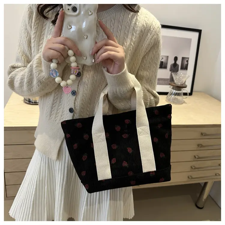Strawberry Print Large Tote Bag 2025 Korean Style — feature 36