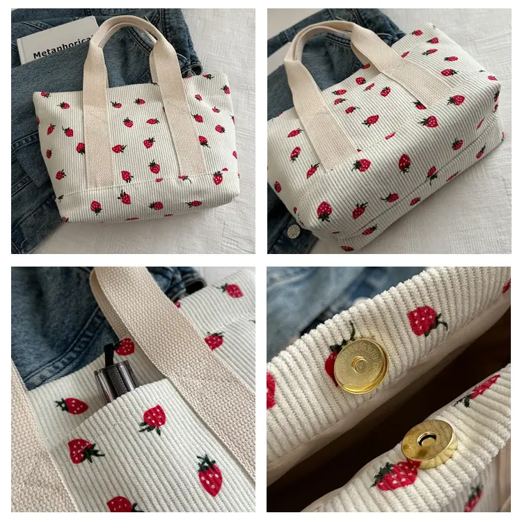 Strawberry Print Large Tote Bag 2025 Korean Style — feature 8