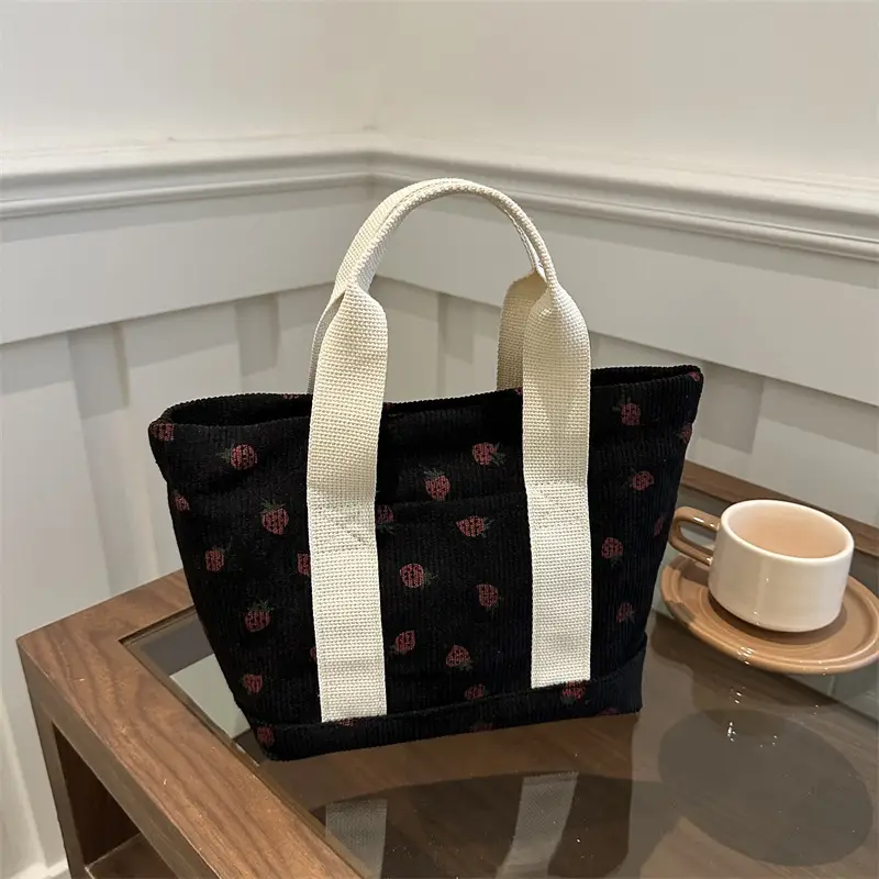 Strawberry Print Large Tote Bag 2025 Korean Style - Image 2