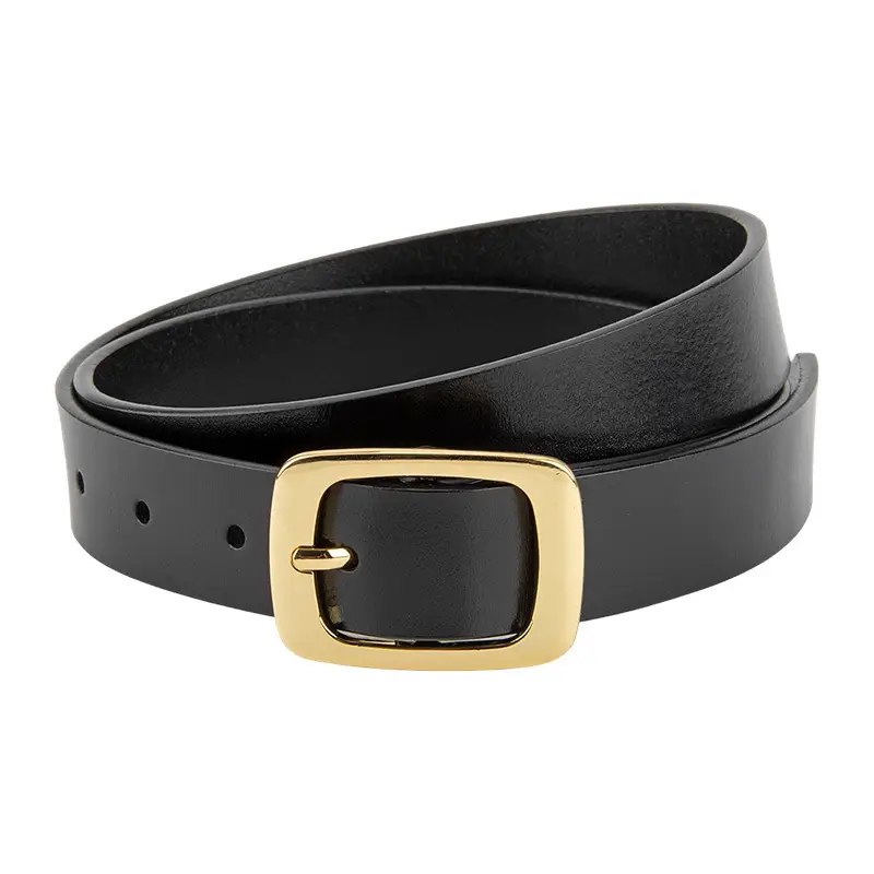 Women's Black Genuine Leather Belt with Gold Buckle - Image 6