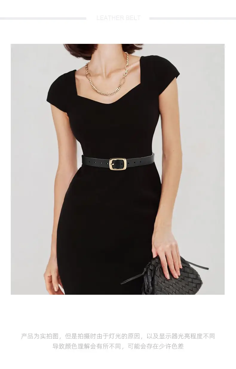 Women's Black Genuine Leather Belt with Gold Buckle — feature 1