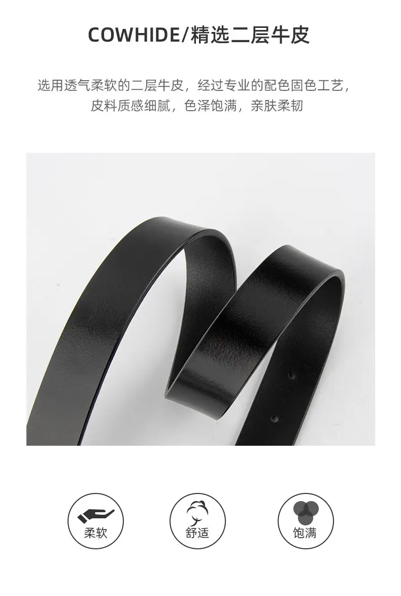 Women's Black Genuine Leather Belt with Gold Buckle — feature 5