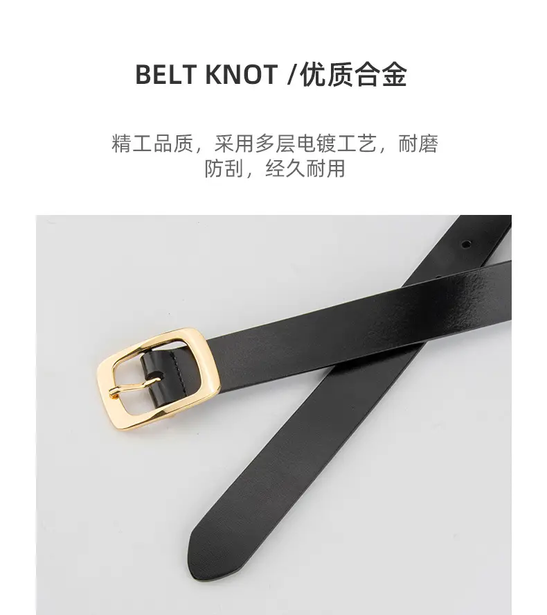 Women's Black Genuine Leather Belt with Gold Buckle — feature 6