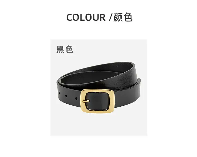 Women's Black Genuine Leather Belt with Gold Buckle — feature 8