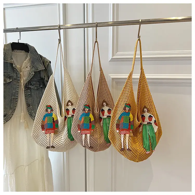 Women's Hollow Woven Straw Bag with Cartoon Design — feature 12